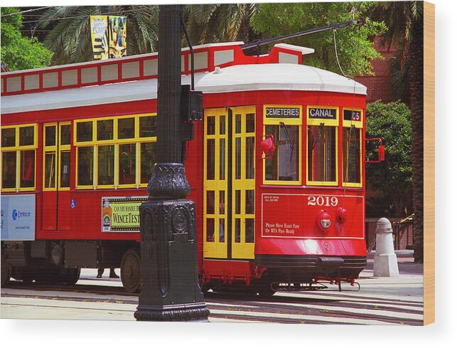 America Wood Print featuring the photograph New Orleans Trolley by Frank Romeo