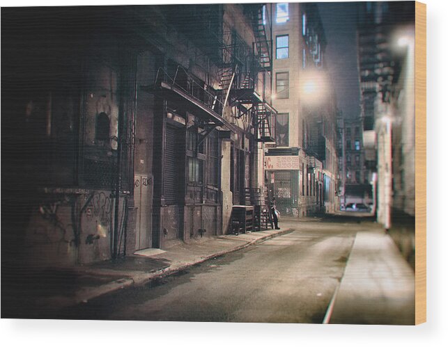 Nyc Wood Print featuring the photograph New York City Alley at Night by Vivienne Gucwa