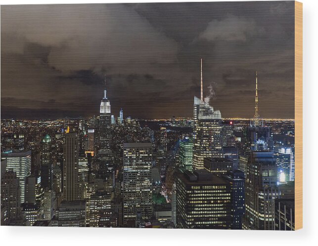 New York Skyline Wood Print featuring the photograph New York skyline at night by Gary Eason