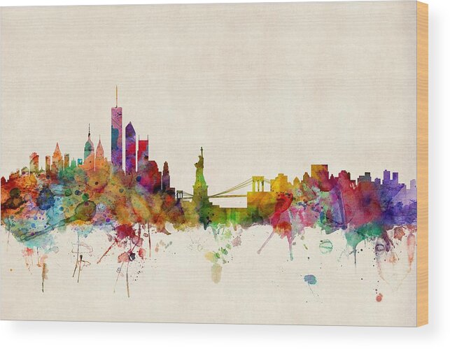 Watercolour Wood Print featuring the digital art New York Skyline by Michael Tompsett