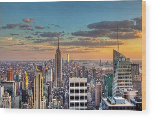 Tranquility Wood Print featuring the photograph New York Skyline Sunset by Basic Elements Photography