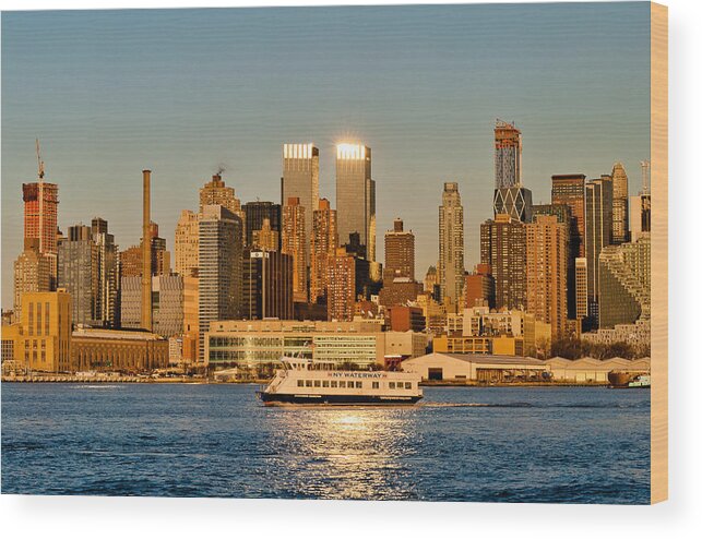 Best New York Skyline Photos Wood Print featuring the photograph New York Skyline Sunset by Mitchell R Grosky