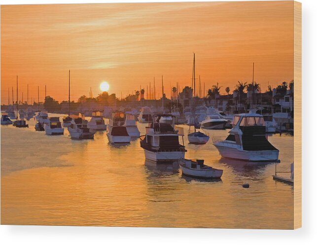California Wood Print featuring the digital art Newport Beach Harbor at sunset by Cliff Wassmann