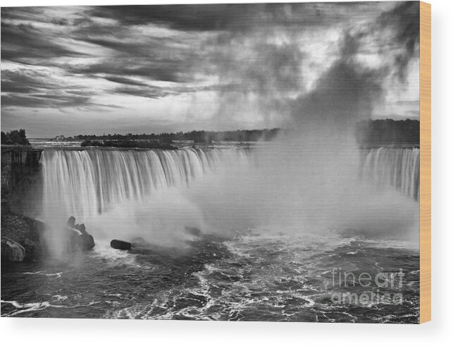 Niagara Falls Wood Print featuring the photograph Niagara Falls Black White by Charline Xia