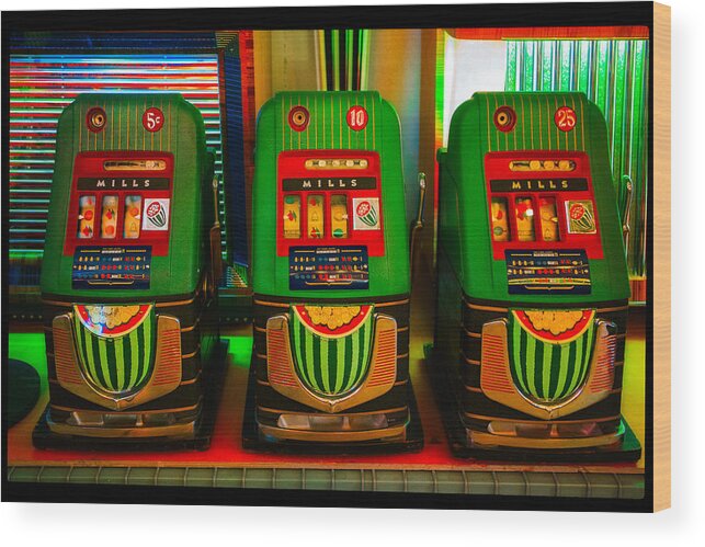 Americana Wood Print featuring the photograph Nickel Dime Quarter Slots by Robert FERD Frank