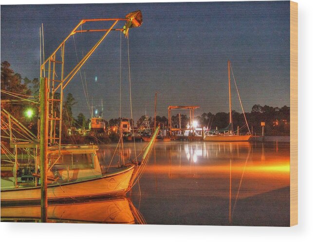 Alabama Wood Print featuring the digital art Night in the Harbor by Michael Thomas