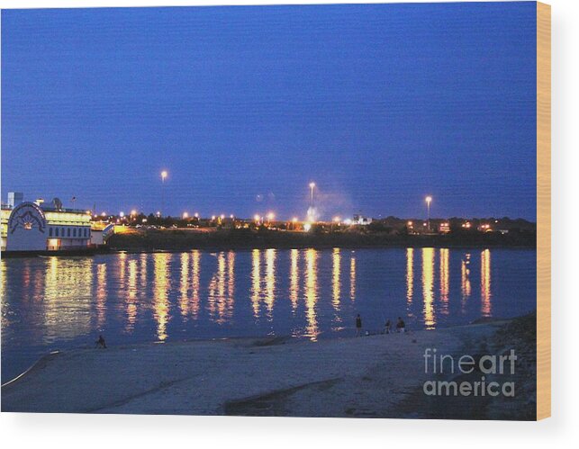 Night Escape Wood Print featuring the photograph Night light dancing on the River by Yumi Johnson