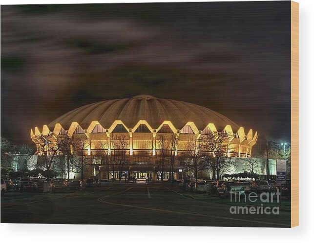  Wvu Wood Print featuring the photograph night WVU basketball Coliseum arena in by Dan Friend
