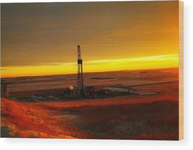 Oil Wood Print featuring the photograph Nomac Drilling Keene North Dakota by Jeff Swan