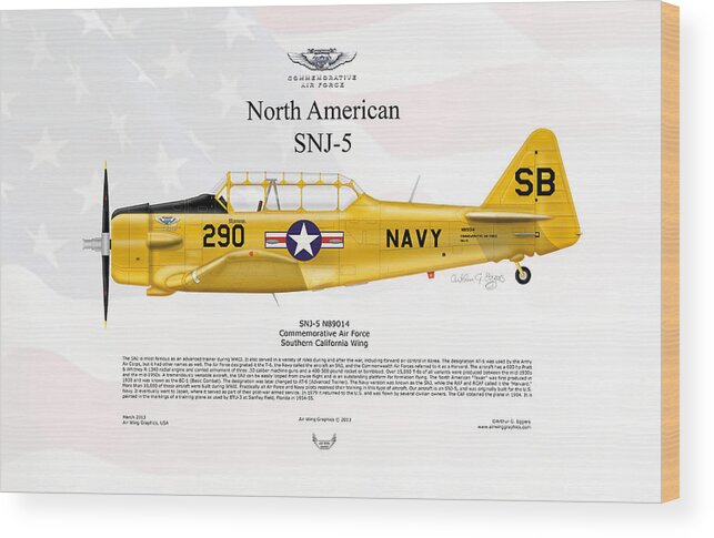 North American Wood Print featuring the digital art North American SNJ-5 Harvard Texan FLAG BACKGROUND by Arthur Eggers