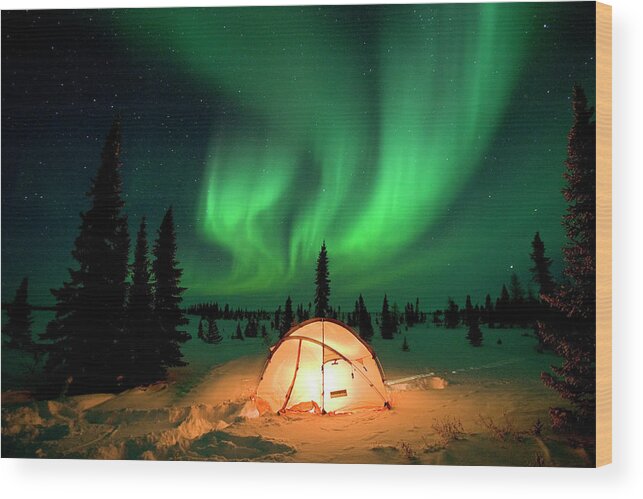 00600969 Wood Print featuring the photograph Northern Lights Over Tent by Matthias Breiter