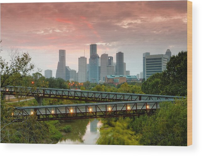 Downtown Houston Wood Print featuring the photograph November Sunrise in Downtown Houston by Silvio Ligutti