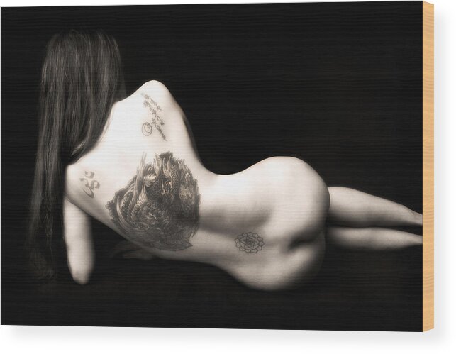 Nude Wood Print featuring the photograph Nude Tattoos by Jennifer Wright