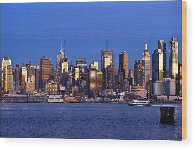 Best New York Skyline Photos Wood Print featuring the photograph NY Skyline at Twilight by Mitchell R Grosky