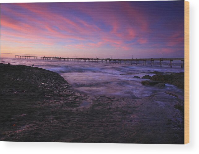 Landscape Wood Print featuring the photograph OB Pier Fall Sunset by Scott Cunningham