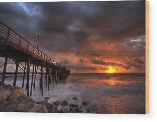 Sunset Wood Print featuring the photograph Oceanside Pier Perfect Sunset by Peter Tellone