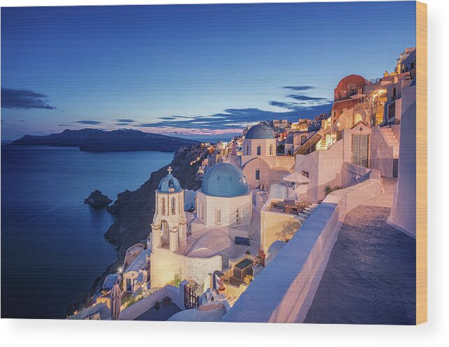 Tranquility Wood Print featuring the photograph Oia Santorini by © Allard Schager