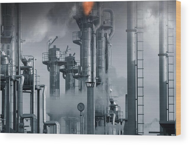 Fuel Wood Print featuring the photograph Oil Refinery Power And Energy by Christian Lagereek