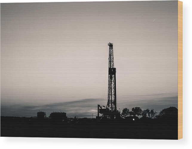 Oklahoma Wood Print featuring the photograph Oil Well Sunset by Hillis Creative