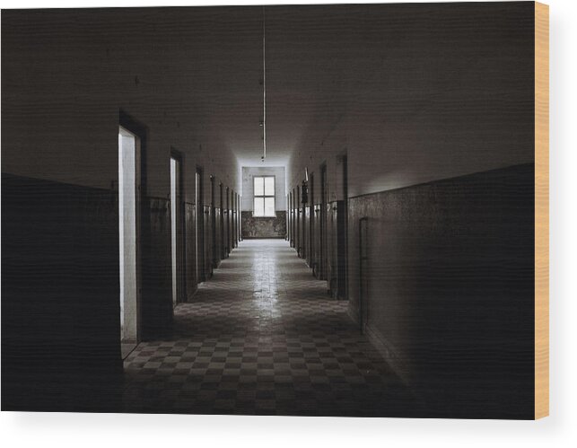 Horror Wood Print featuring the photograph Old Abandoned Prision Corridor by Zodebala