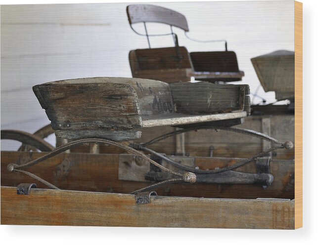 Closeup Wood Print featuring the photograph Old American Buckboard Wagon Seats by Sally Rockefeller