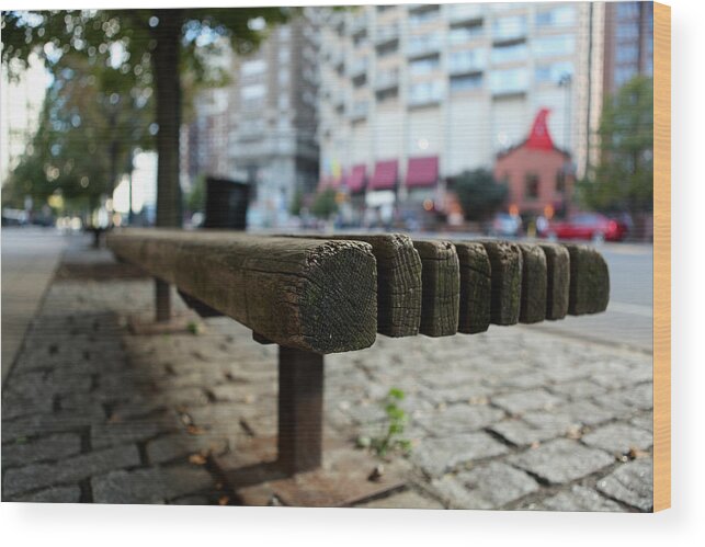 Old Bench In Philadelphia Wood Print featuring the photograph Old bench in Philadelphia by Dorin Adrian Berbier