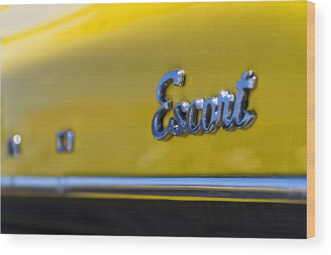 American Wood Print featuring the photograph Old Ford Escort Symbol by Paulo Goncalves