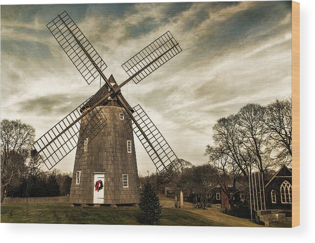 Windmill Wood Print featuring the photograph Old Hook Windmill by Cathy Kovarik