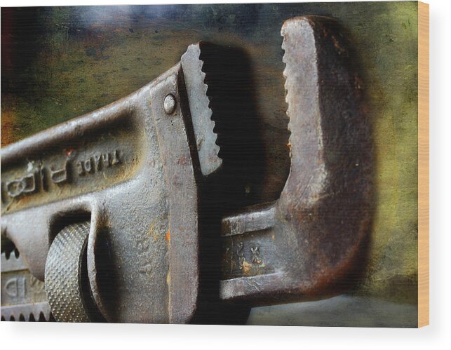 Pipe Wrench Wood Print featuring the photograph Old Pipe Wrench by Michael Eingle