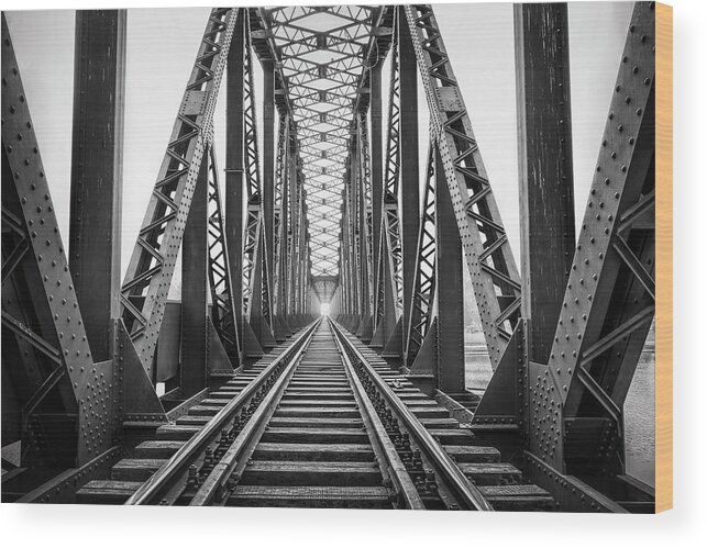 Black Color Wood Print featuring the photograph Old Railway Bridge by Sonercdem