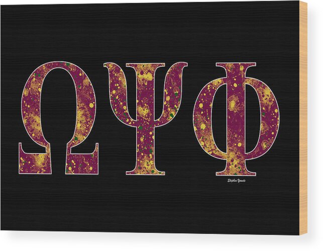 Omega Psi Phi Wood Print featuring the digital art Omega Psi Phi - Black by Stephen Younts