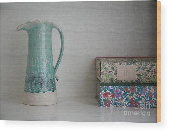 Ceramics Wood Print featuring the photograph On the shelf.... by Lynn England