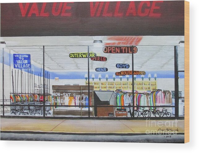 Store Wood Print featuring the painting Open Til 9 by Edward Maldonado