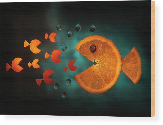 Orange Wood Print featuring the photograph Orange Fish by Aida Ianeva