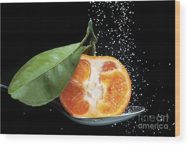 Orange Wood Print featuring the photograph Orange half on spoon by Simon Bratt