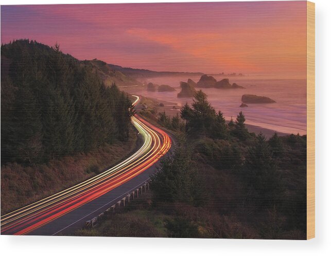 Curve Wood Print featuring the photograph Oregon Coast by Piriya Photography