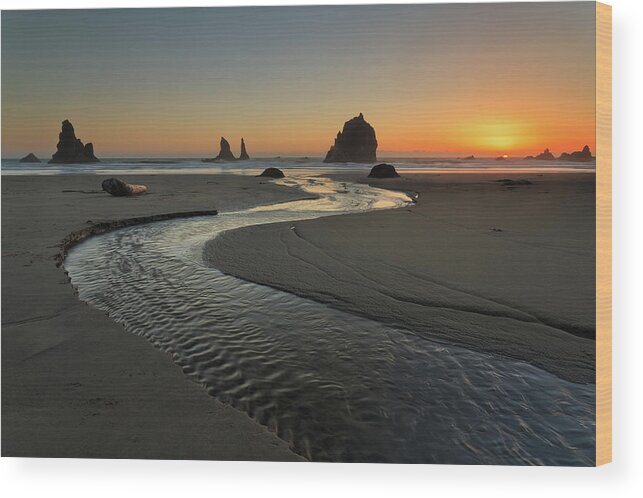 Tranquility Wood Print featuring the photograph Oregon Coast Sunset by Helminadia
