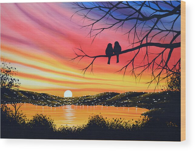 Landscape Wood Print featuring the painting Original Landscape Art Birds Painting ... Alone Now by Amy Giacomelli