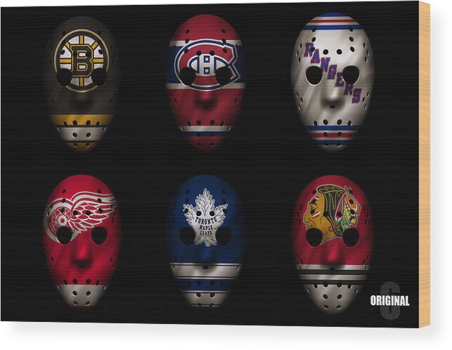 Detroit Red Wings Wood Print featuring the photograph Original Six Jersey Mask by Joe Hamilton