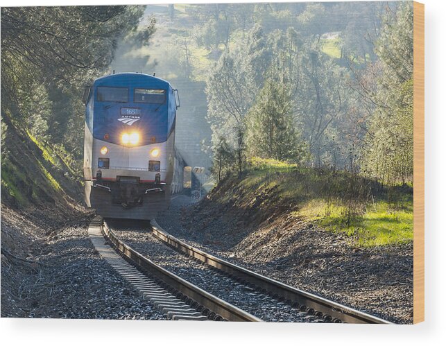 Amtrak Wood Print featuring the photograph Out of the Mist by Jim Thompson
