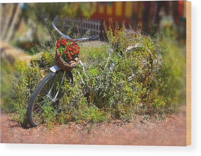 Bike Wood Print featuring the photograph Overgrown Bicycle with Flowers by Mike McGlothlen