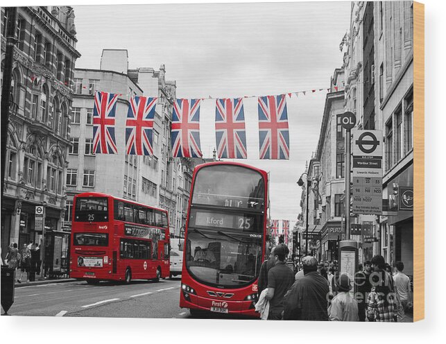 Street Wood Print featuring the photograph Oxford Street Flags by Matt Malloy