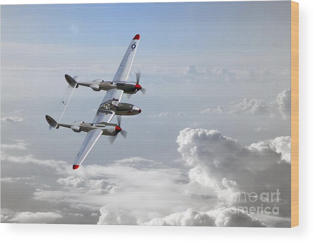Lockheed P38 Lightning Wood Print featuring the digital art P38 Patrol by Airpower Art