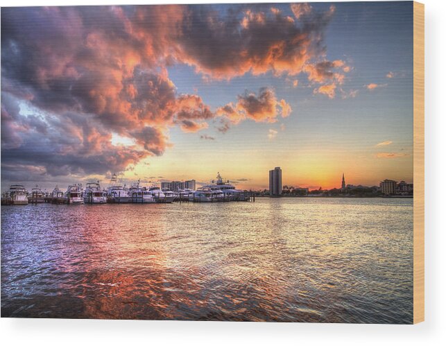 Boats Wood Print featuring the photograph Palm Beach Harbor with West Palm Beach Skyline by Debra and Dave Vanderlaan