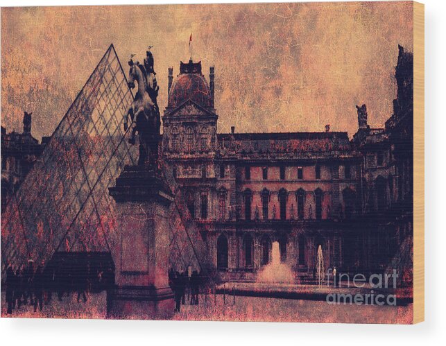 Louvre Museum Photo Paintings Wood Print featuring the photograph Paris Louvre Museum - Musee du Louvre - Louvre Pyramid by Kathy Fornal