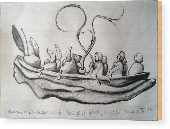 Inuit Wood Print featuring the drawing Passage of Spirits by Karen Coggeshall