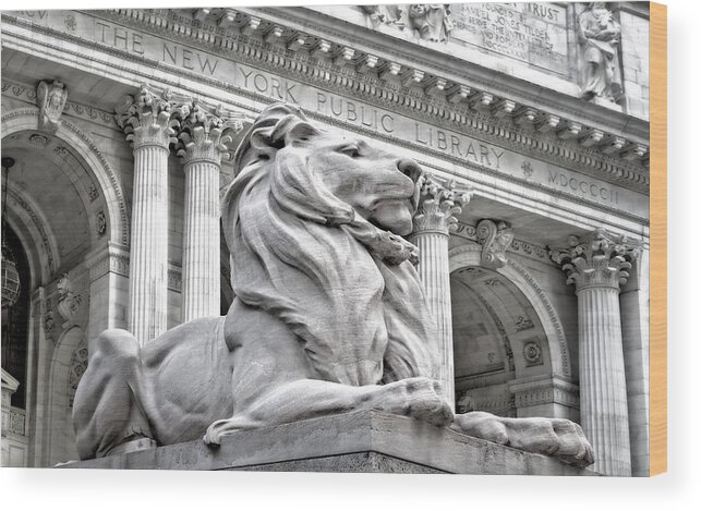 New York Public Library Wood Print featuring the photograph Patience The NYPL Lion by Susan Candelario