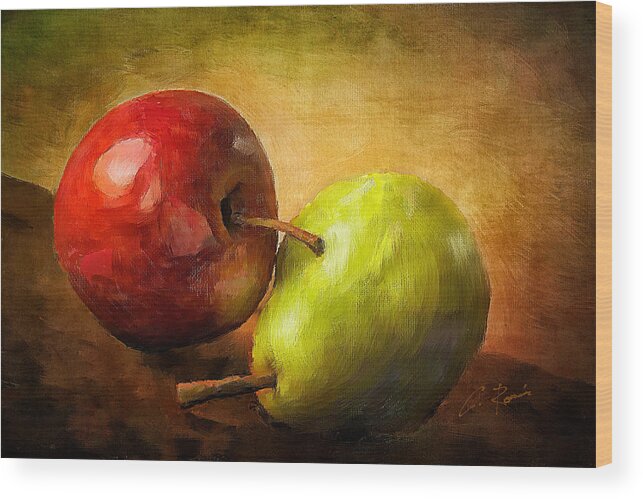 Pear Wood Print featuring the digital art Pear and Apple by Charlie Roman