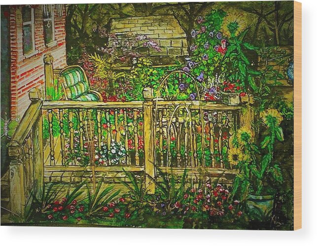 Garden Wood Print featuring the painting Peggy's Paradise by Alexandria Weaselwise Busen