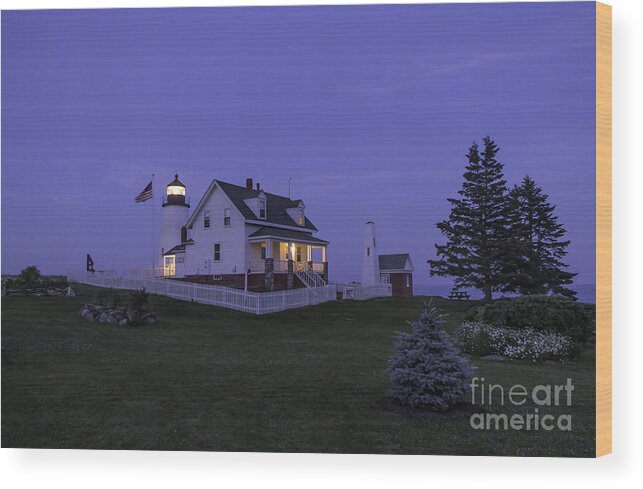 Pemaquid Point Light Wood Print featuring the photograph Pemaquid Point Light - Blue Hour by Patrick M Fennell